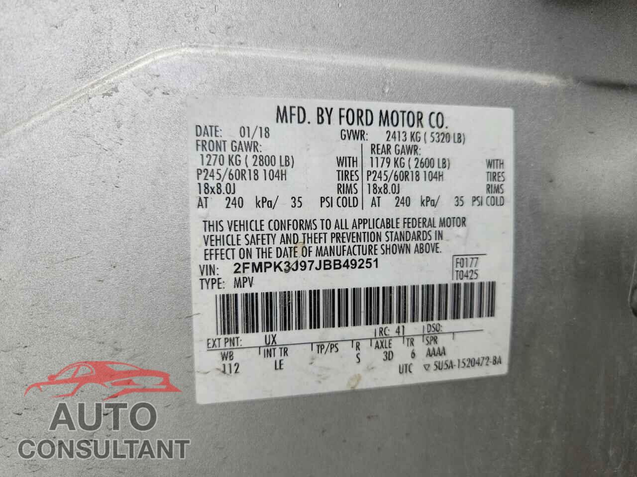 FORD EDGE 2018 - 2FMPK3J97JBB49251