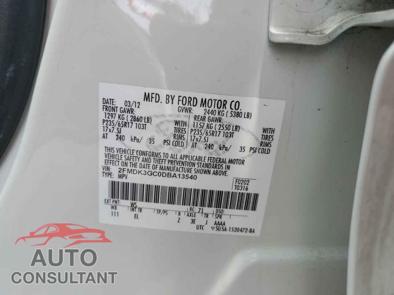 FORD EDGE 2013 - 2FMDK3GC0DBA13540