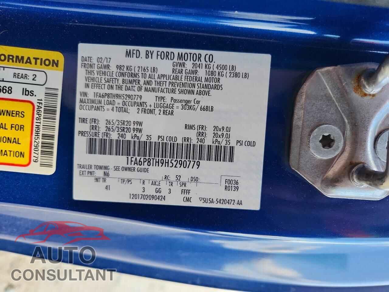 FORD MUSTANG 2017 - 1FA6P8TH9H5290779