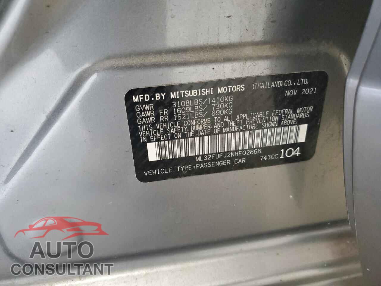 MITSUBISHI MIRAGE 2022 - ML32FUFJ2NHF02666
