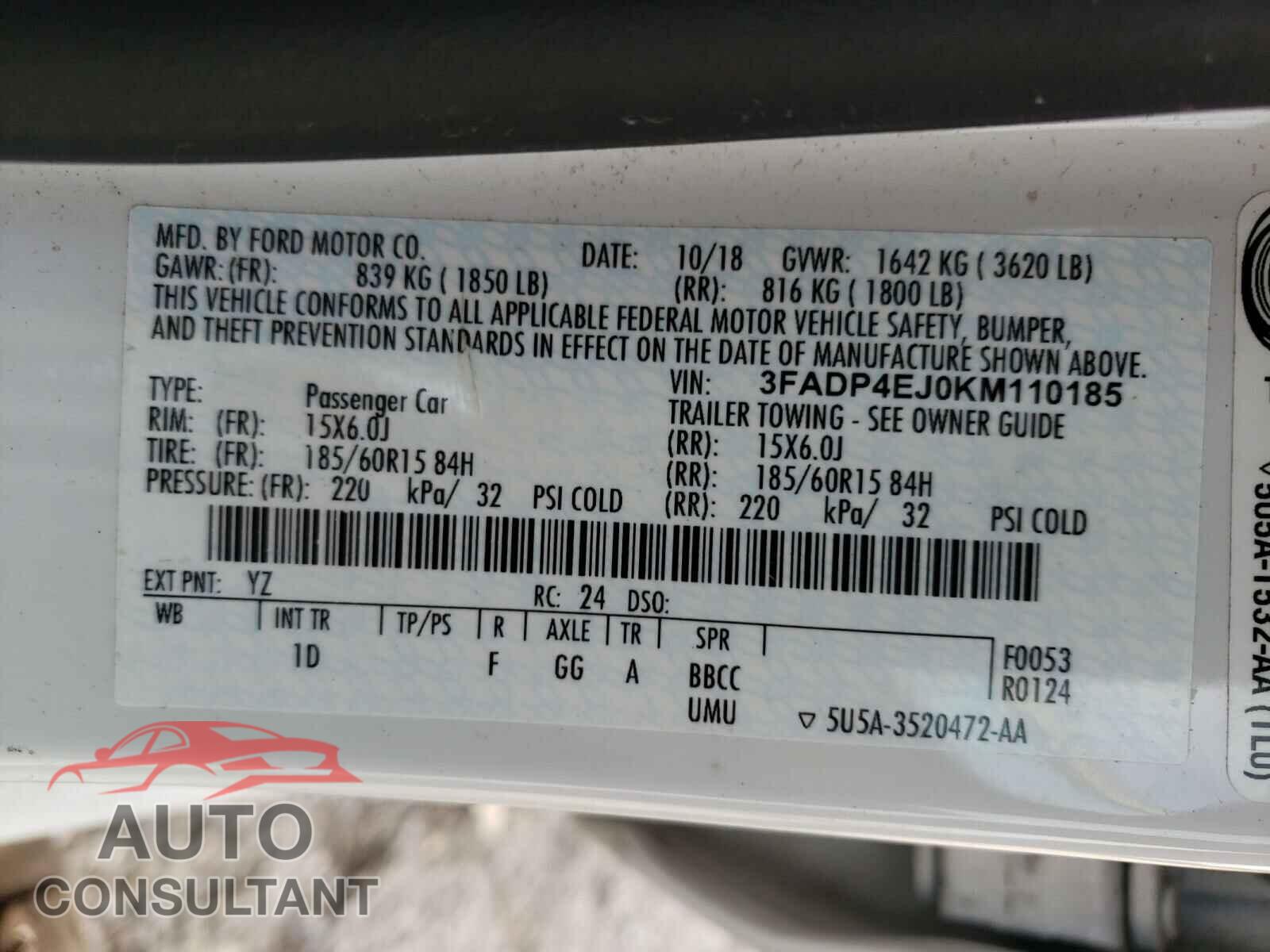 FORD FIESTA 2019 - 3FADP4EJ0KM110185