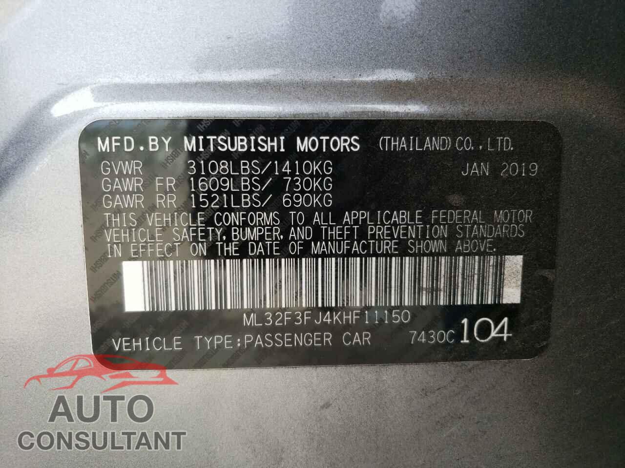 MITSUBISHI MIRAGE 2019 - ML32F3FJ4KHF11150