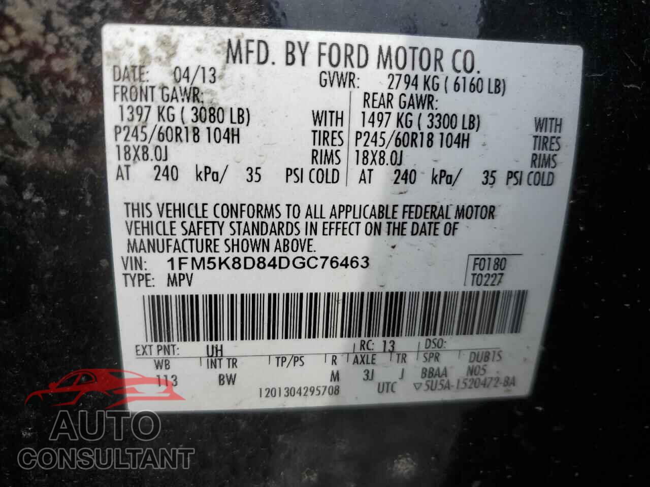 FORD EXPLORER 2013 - 1FM5K8D84DGC76463
