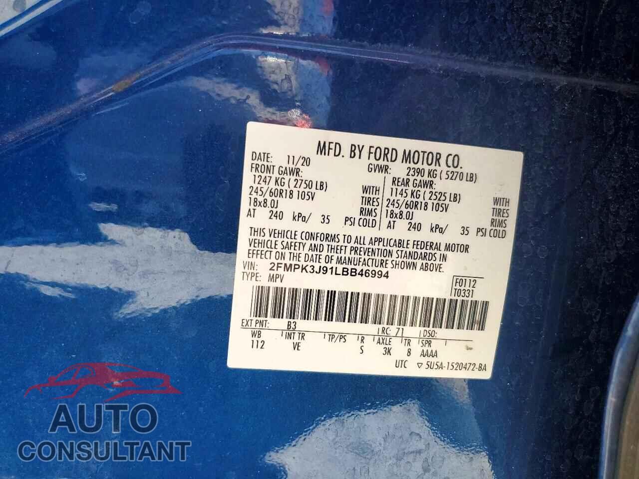 FORD EDGE 2020 - 2FMPK3J91LBB46994