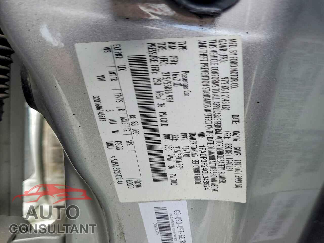 FORD FOCUS 2016 - 1FADP3F24GL348924