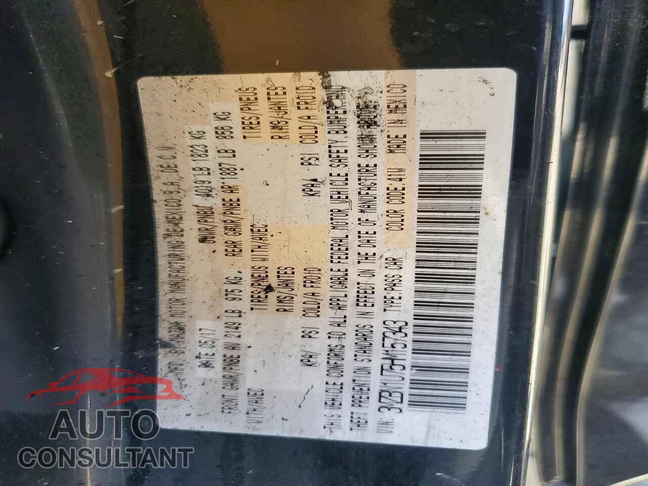MAZDA 3 2017 - 3MZBN1U75HM157343