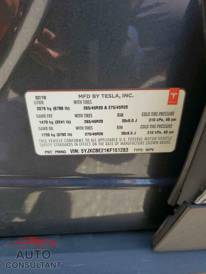 TESLA MODEL X 2019 - 5YJXCBE21KF151283