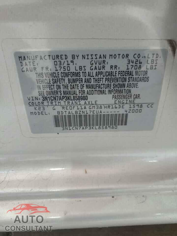 NISSAN VERSA 2019 - 3N1CN7AP3KL858980