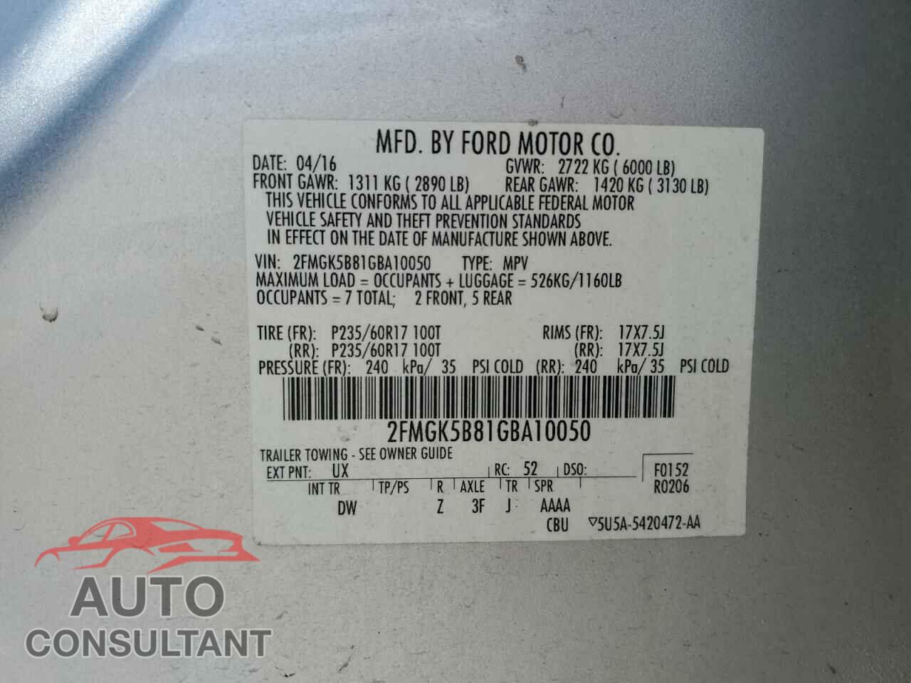 FORD FLEX 2016 - 2FMGK5B81GBA10050