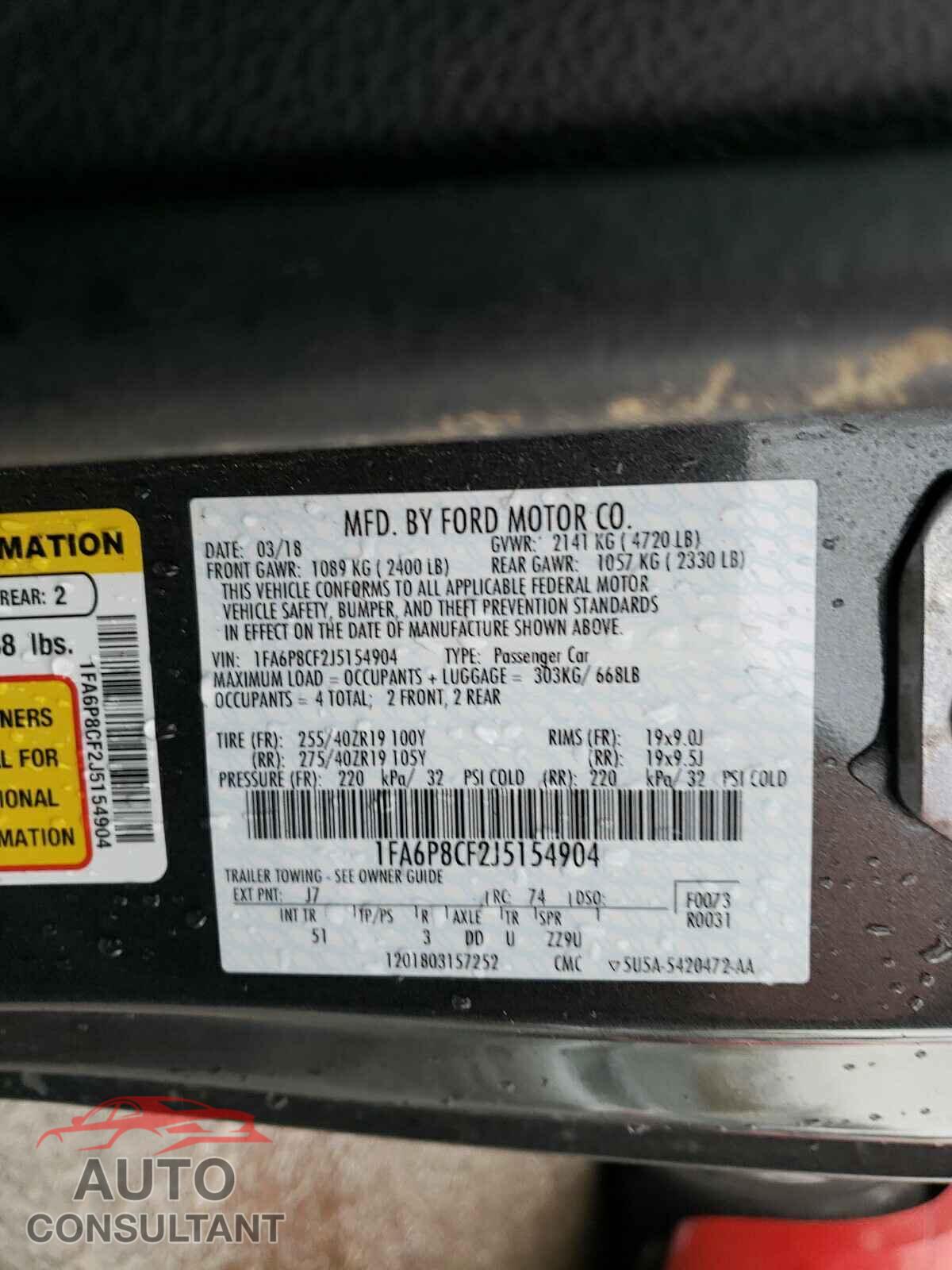 FORD MUSTANG 2018 - 1FA6P8CF2J5154904