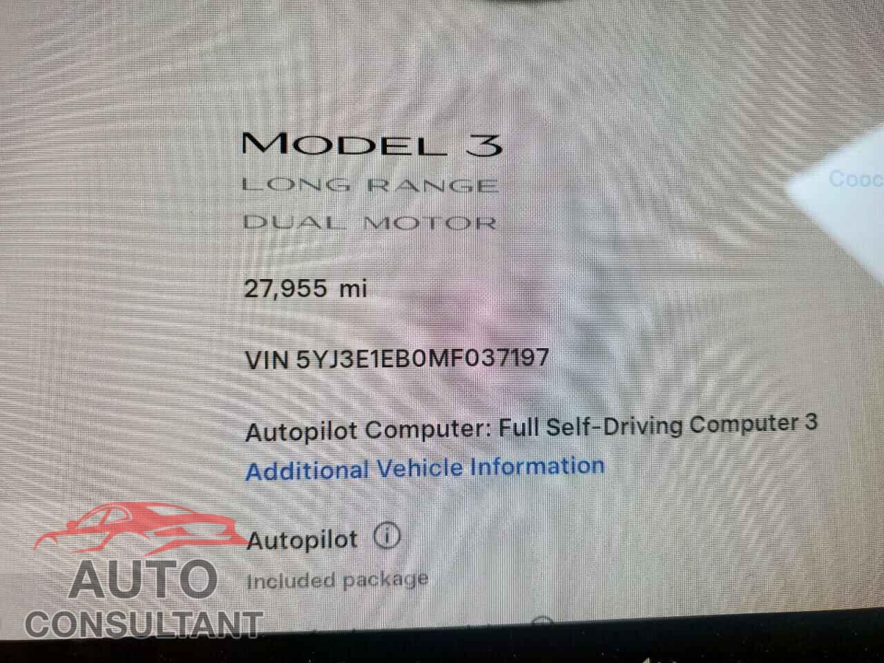 TESLA MODEL 3 2021 - 5YJ3E1EB0MF037197