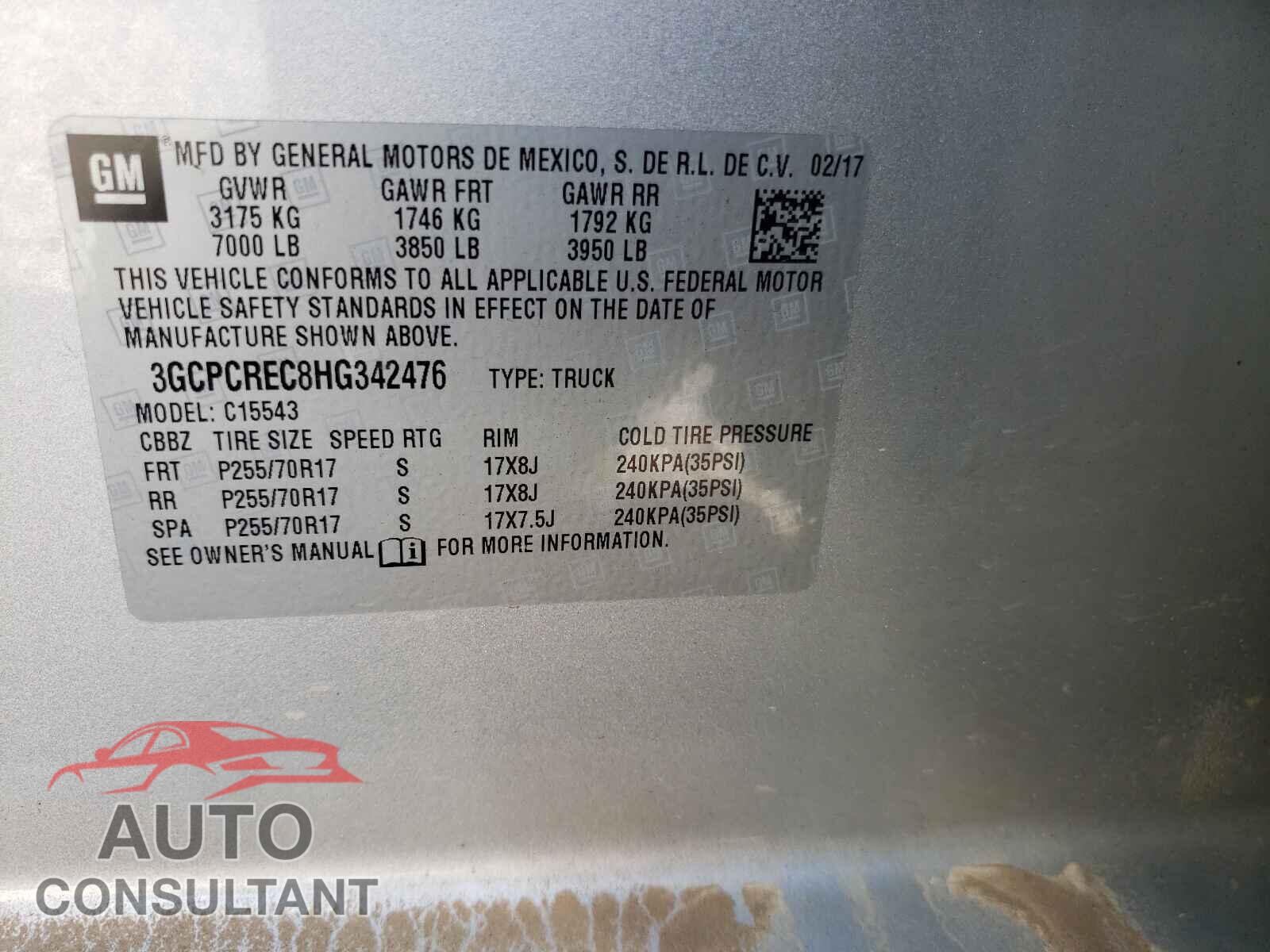 CHEVROLET SILVERADO 2017 - 3GCPCREC8HG342476