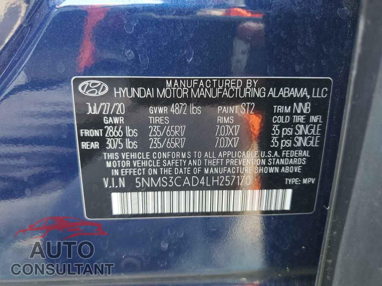 HYUNDAI SANTA FE 2020 - 5NMS3CAD4LH257170