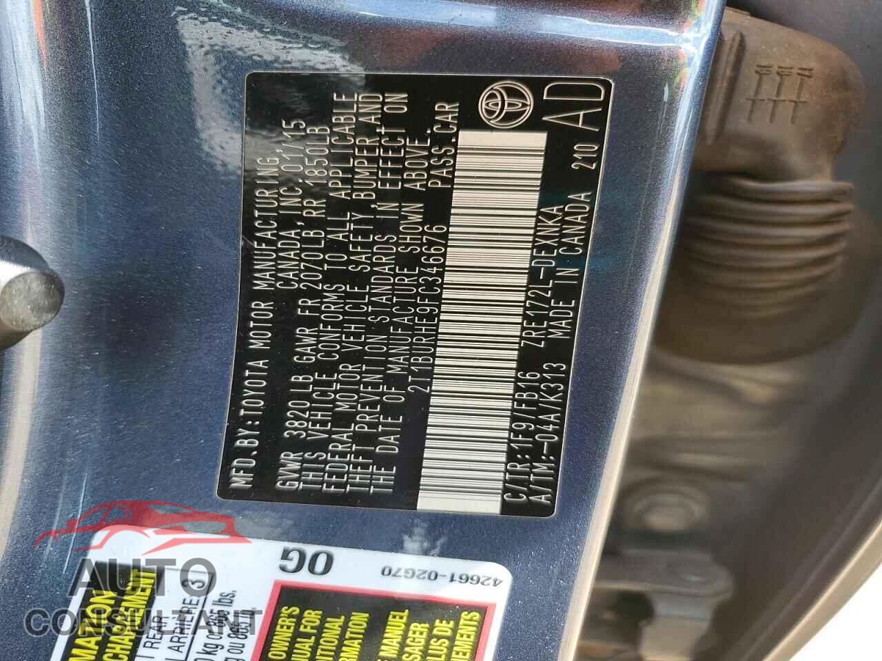 TOYOTA COROLLA 2015 - 2T1BURHE9FC346676