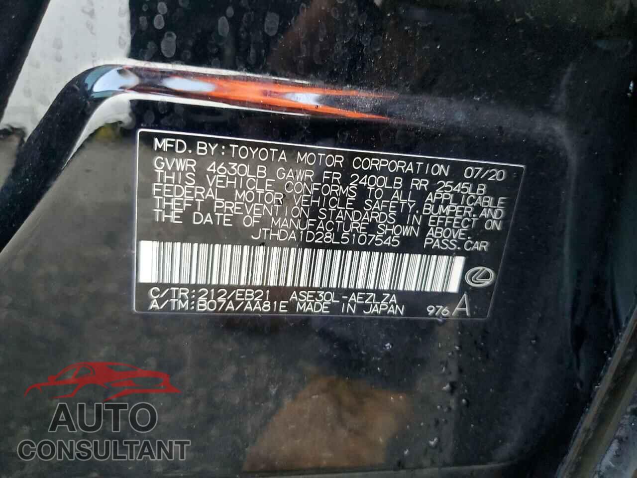 LEXUS IS 2020 - JTHDA1D28L5107545