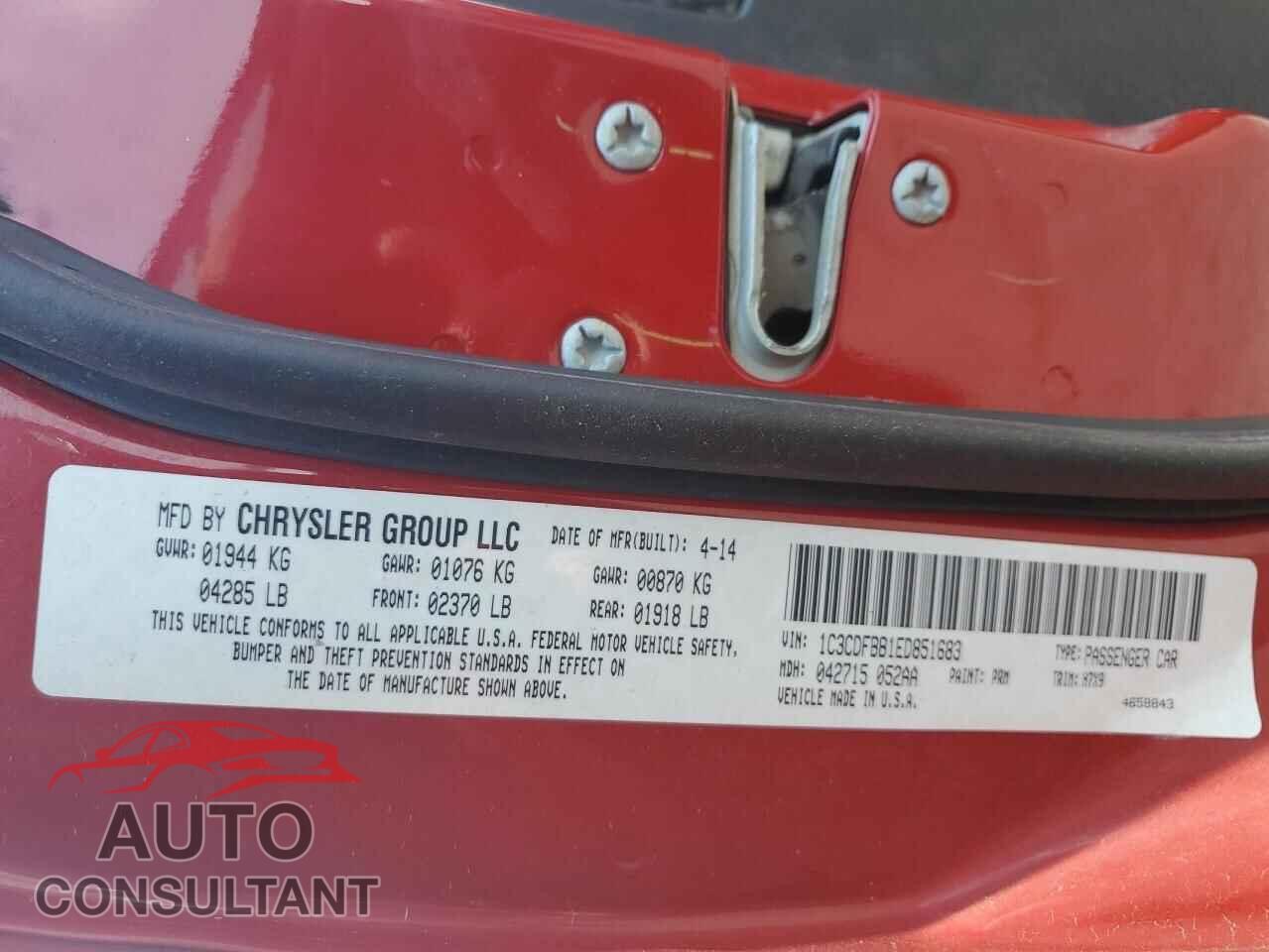 DODGE DART 2014 - 1C3CDFBB1ED851683