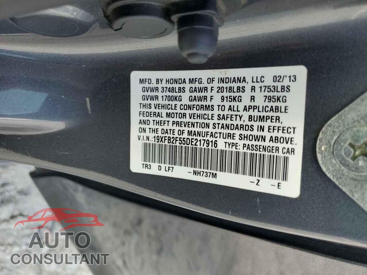 HONDA CIVIC 2013 - 19XFB2F55DE217916