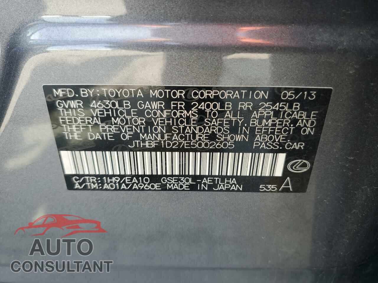 LEXUS IS 2014 - JTHBF1D27E5002605