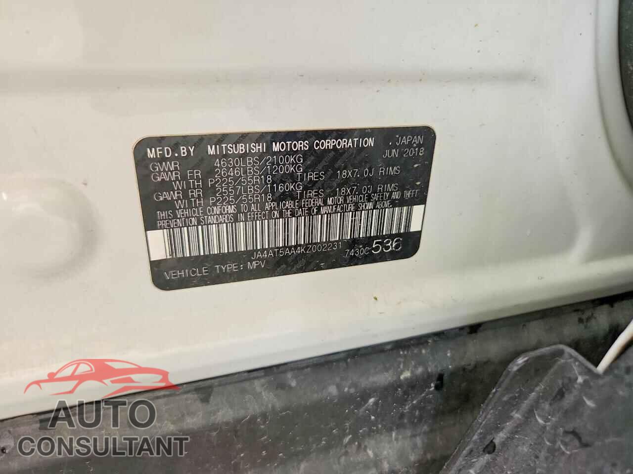 MITSUBISHI ECLIPSE 2019 - JA4AT5AA4KZ002231