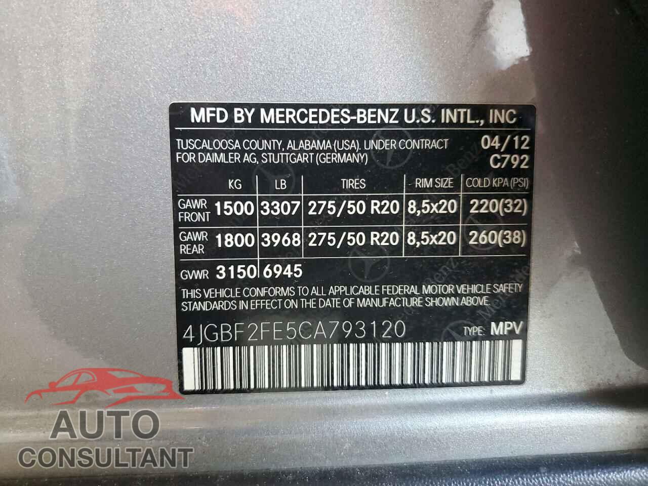 MERCEDES-BENZ GL-CLASS 2012 - 4JGBF2FE5CA793120