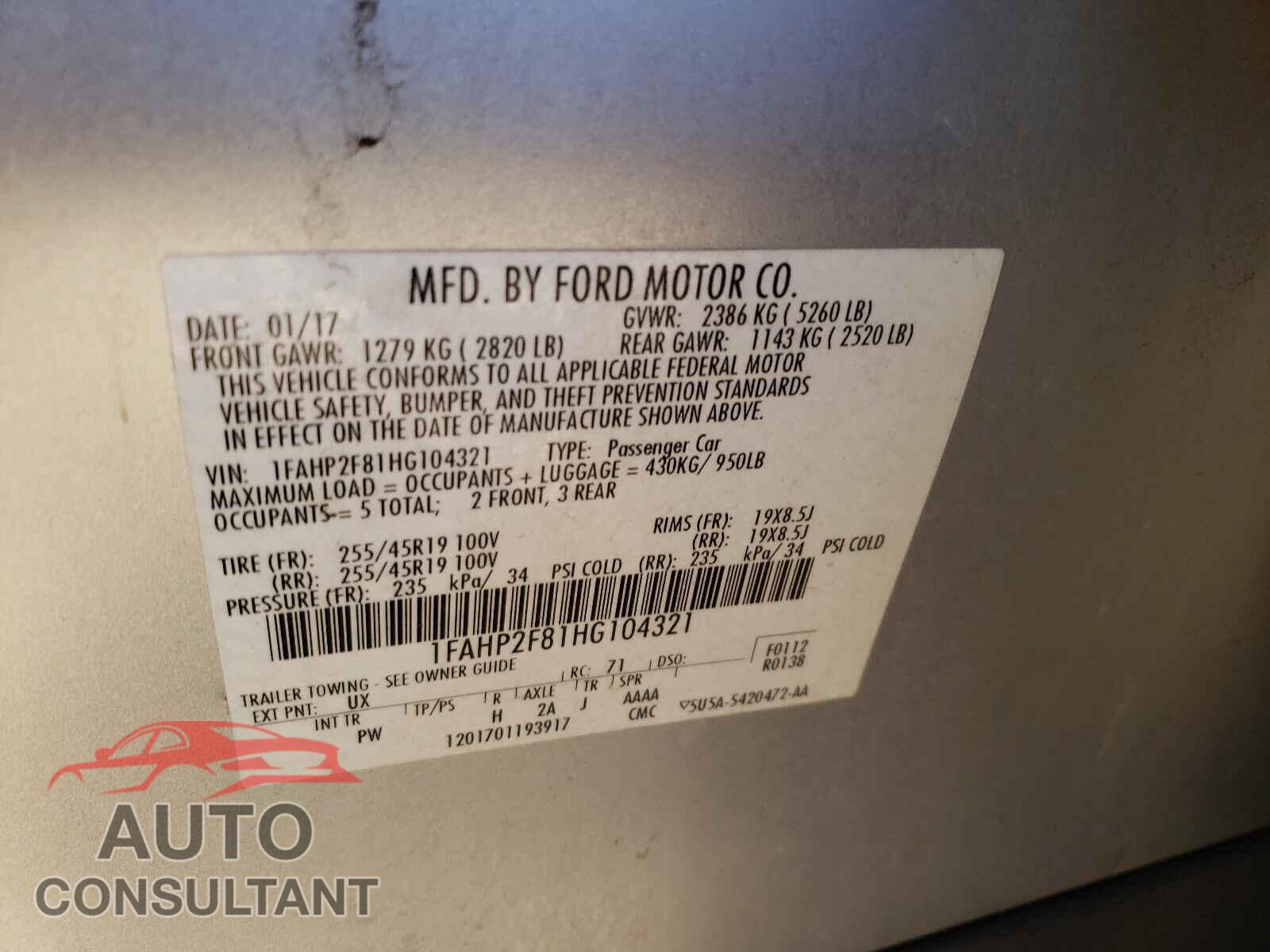 FORD TAURUS 2017 - 1FAHP2F81HG104321