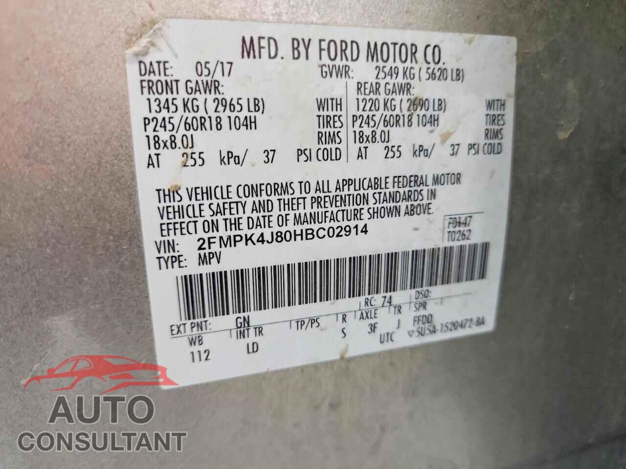 FORD EDGE 2017 - 2FMPK4J80HBC02914