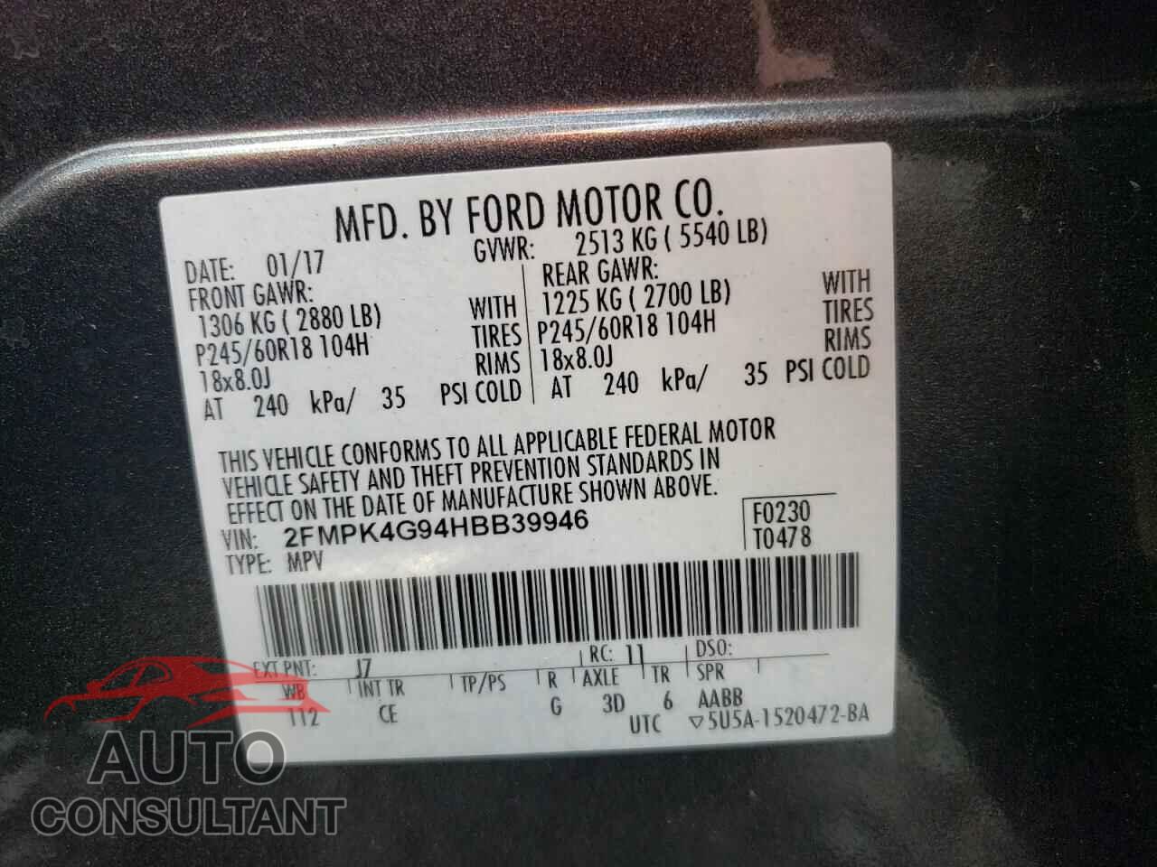 FORD EDGE 2017 - 2FMPK4G94HBB39946