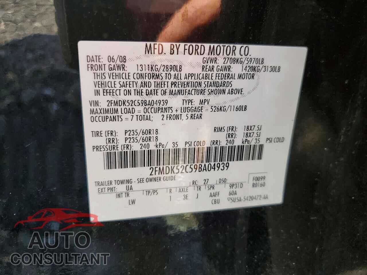 FORD FLEX 2009 - 2FMDK52C59BA04939