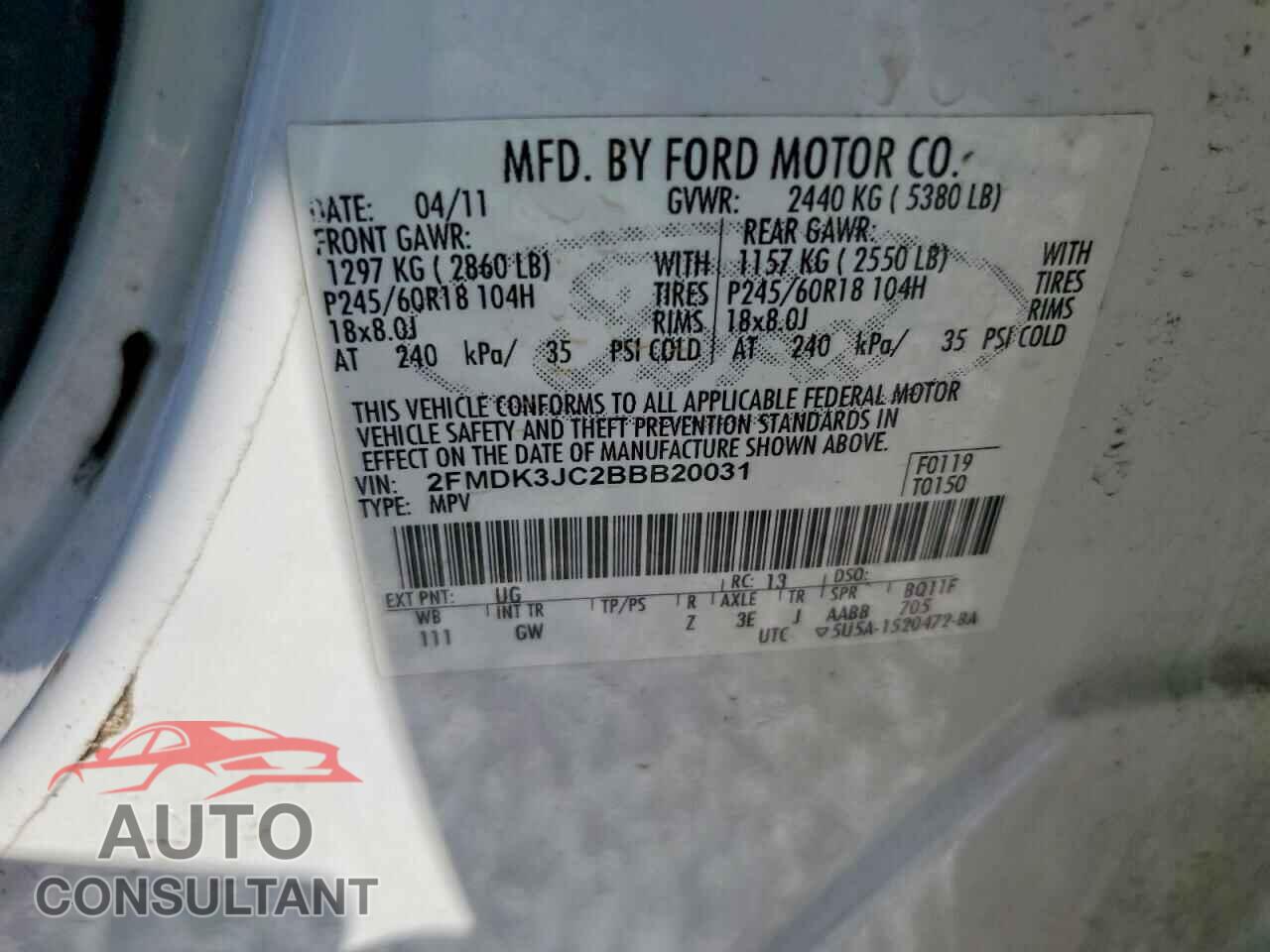 FORD EDGE 2011 - 2FMDK3JC2BBB20031