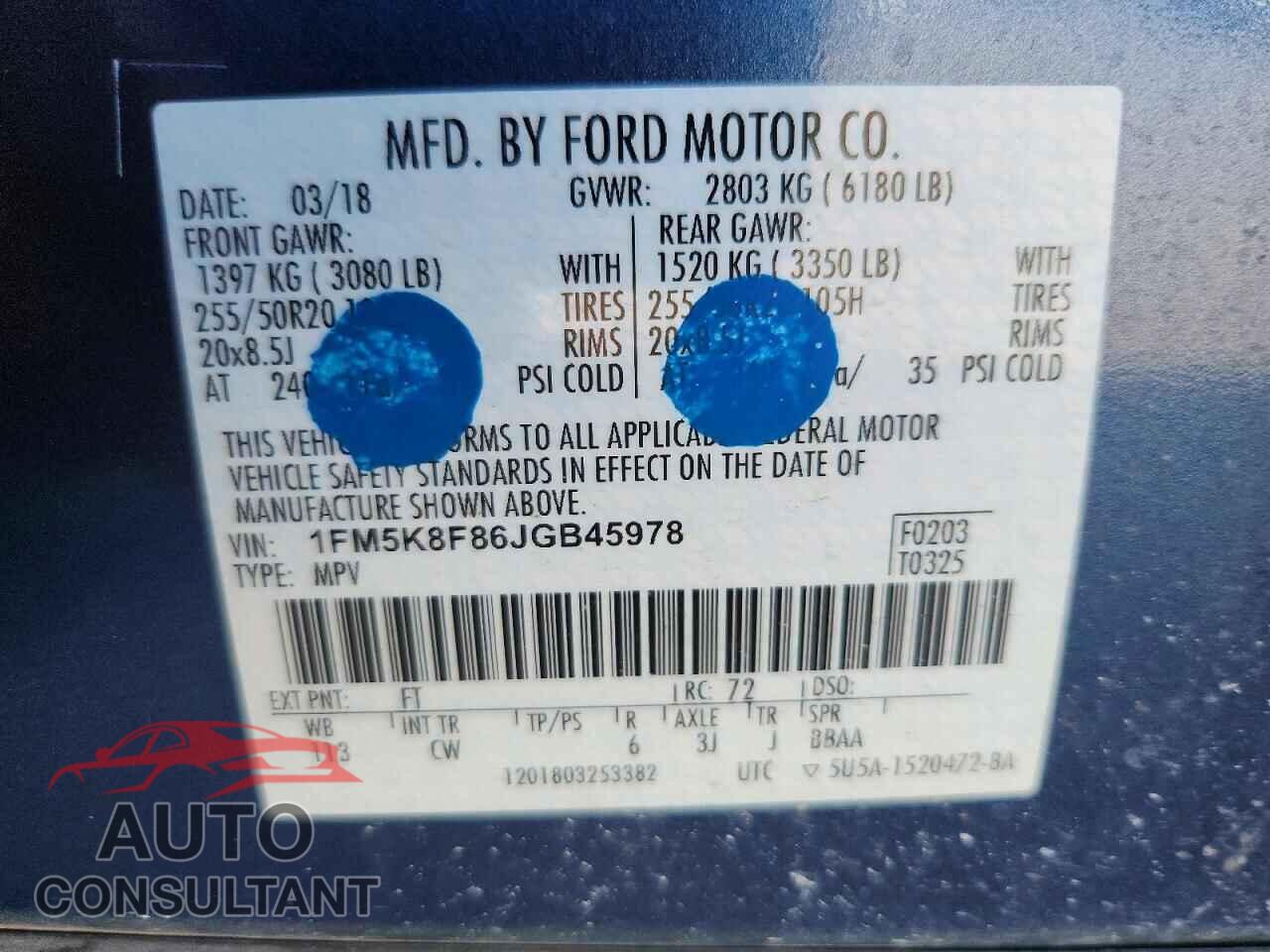 FORD EXPLORER 2018 - 1FM5K8F86JGB45978
