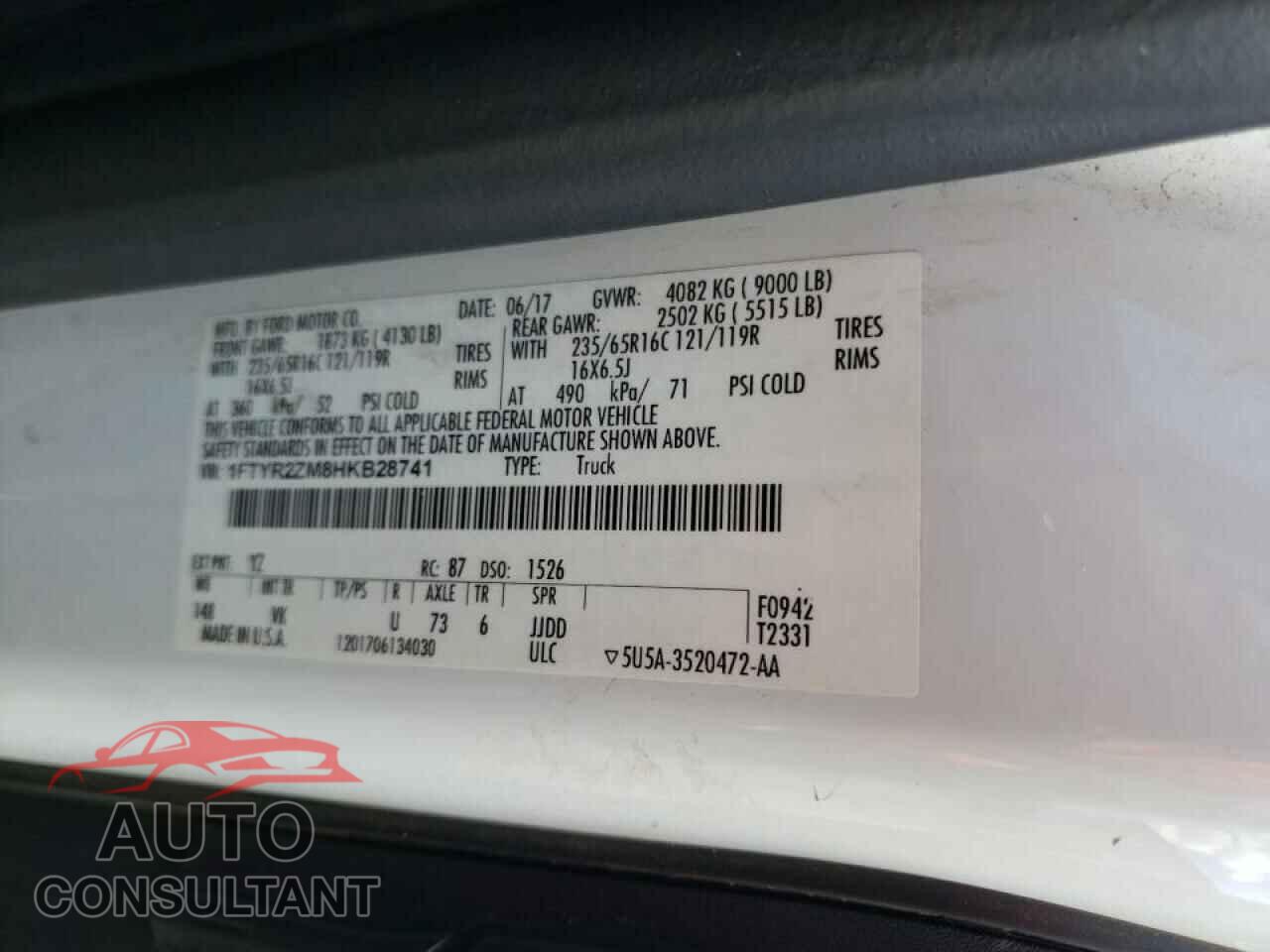FORD TRANSIT 2017 - 1FTYR2ZM8HKB28741