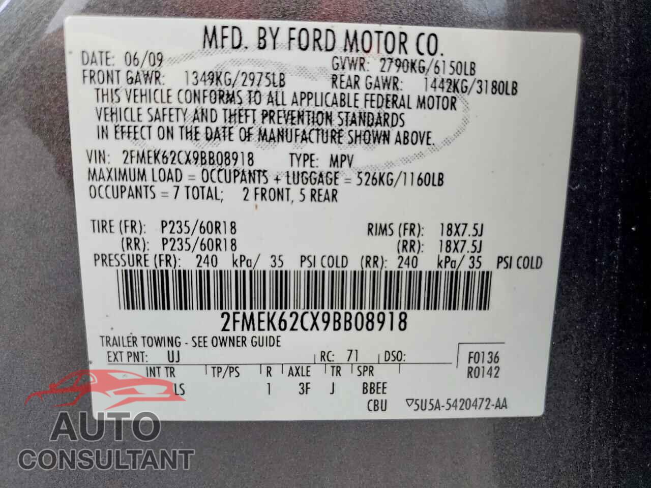 FORD FLEX 2009 - 2FMEK62CX9BB08918