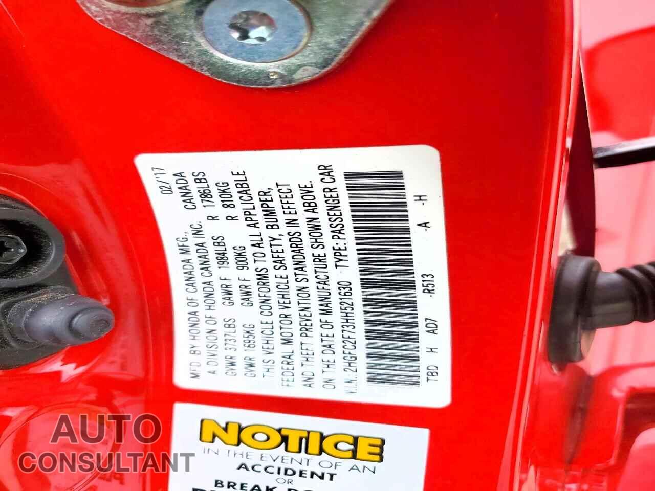 HONDA CIVIC 2017 - 2HGFC2F73HH521630