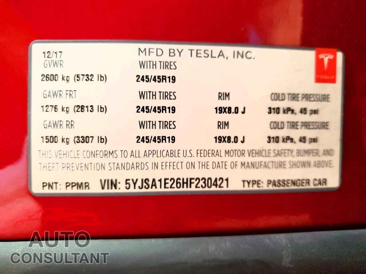 TESLA MODEL S 2017 - 5YJSA1E26HF230421