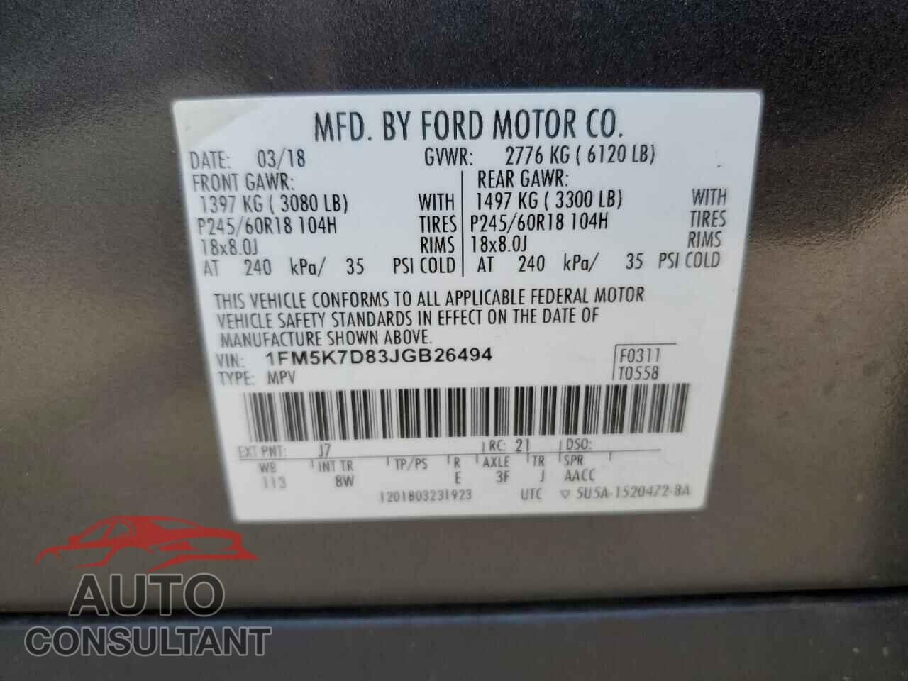 FORD EXPLORER 2018 - 1FM5K7D83JGB26494