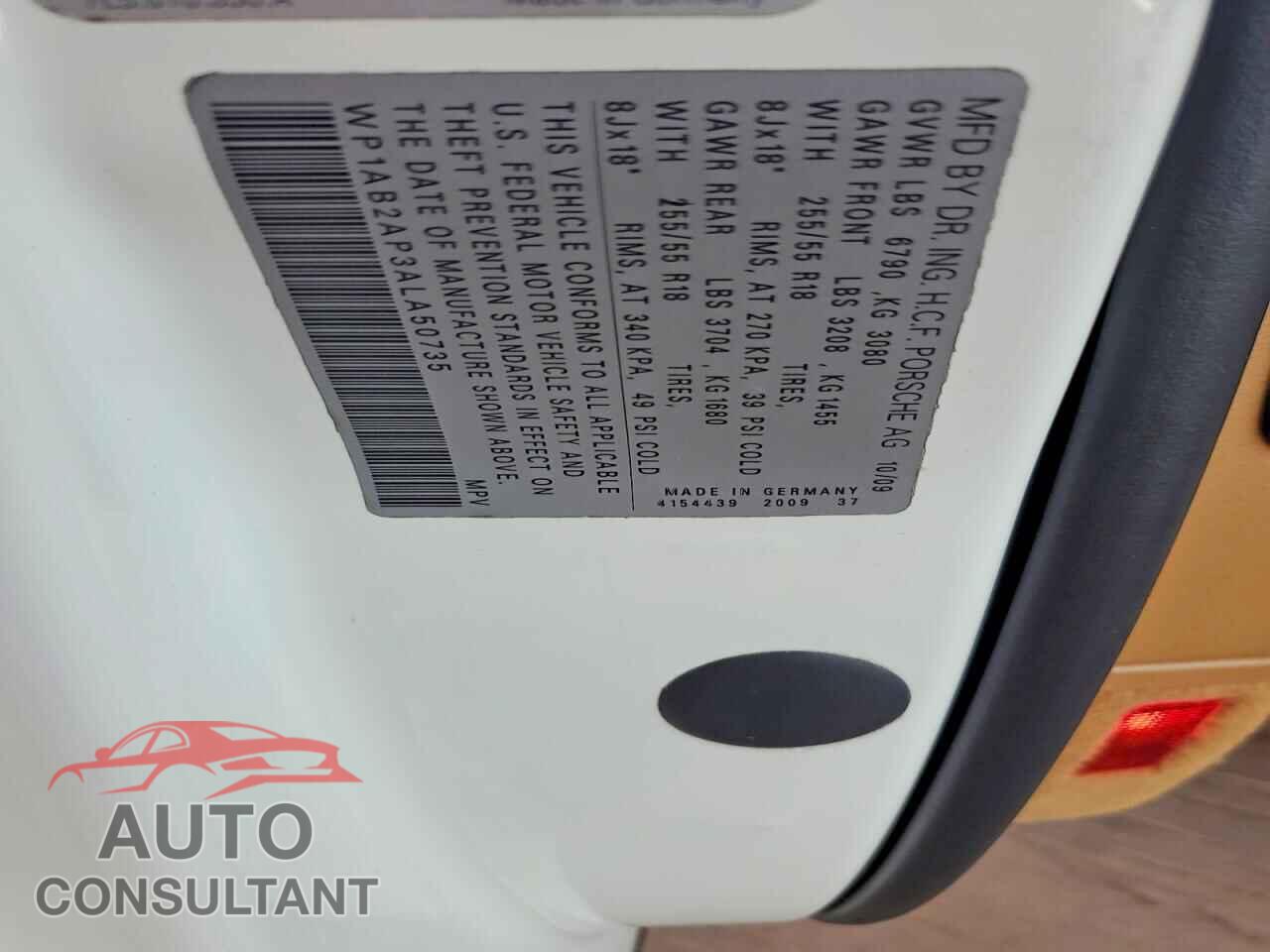 PORSCHE CAYENNE 2010 - WP1AB2AP3ALA50735