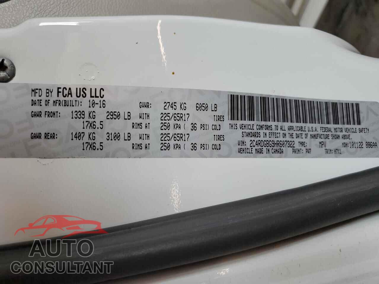 DODGE CARAVAN 2017 - 2C4RDGBG9HR607322