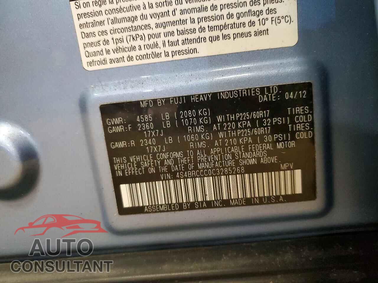 SUBARU OUTBACK 2012 - 4S4BRCCC0C3285268