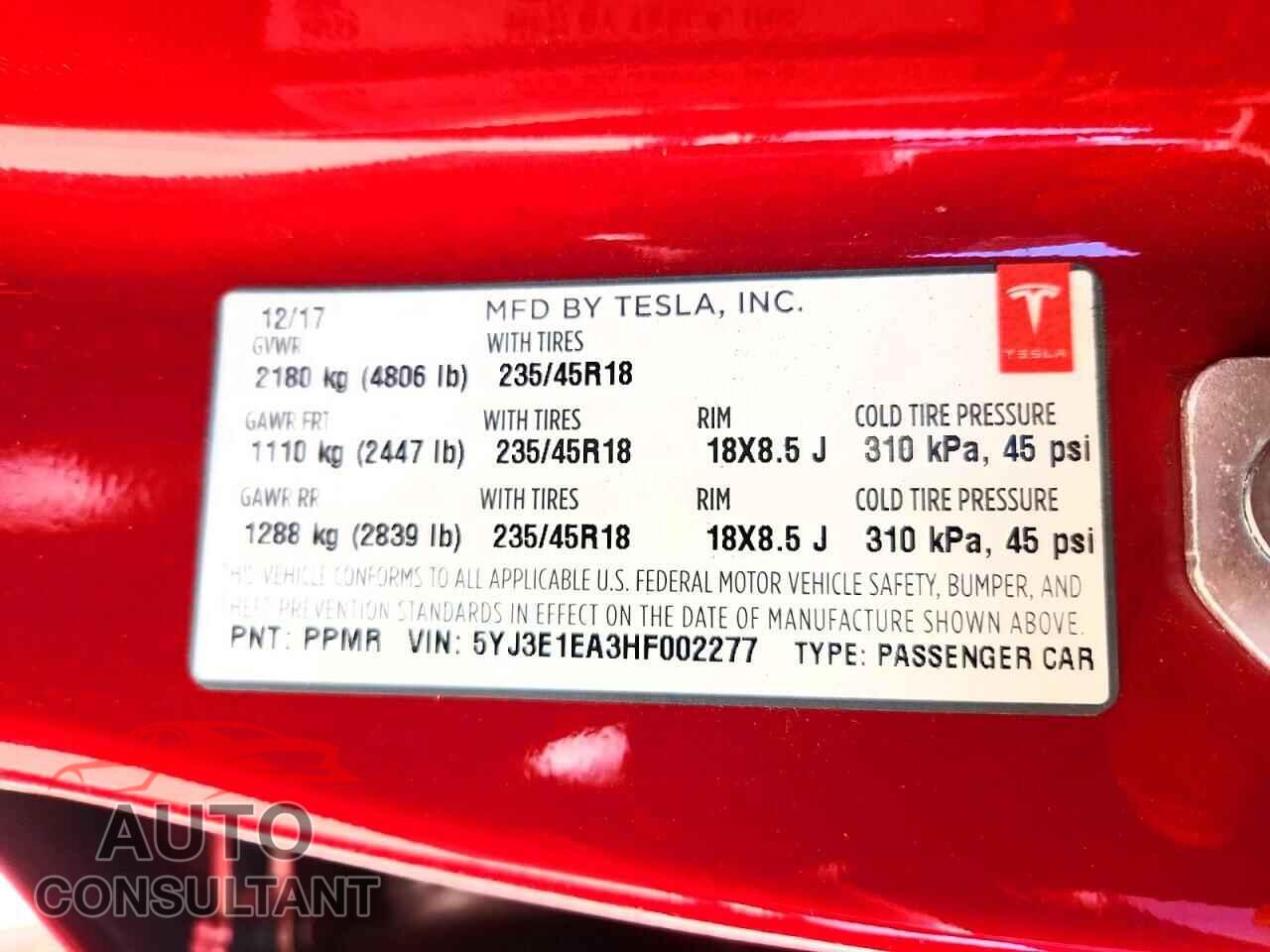 TESLA MODEL 3 2017 - 5YJ3E1EA3HF002277