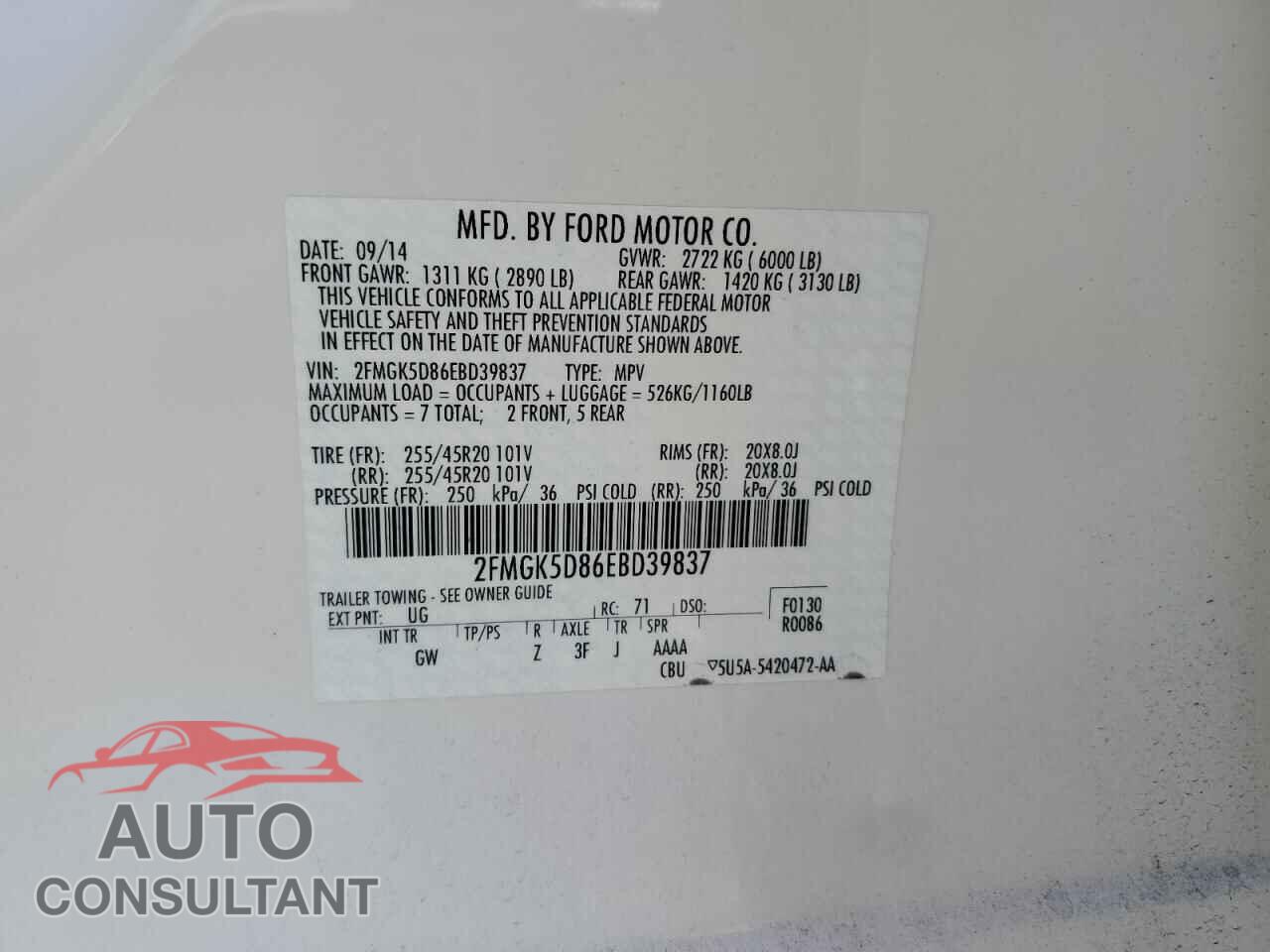 FORD FLEX 2014 - 2FMGK5D86EBD39837