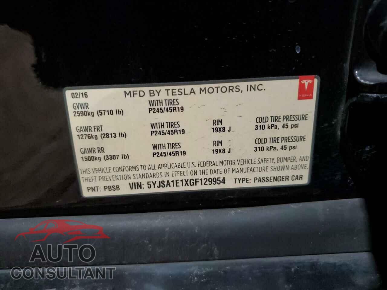 TESLA MODEL S 2016 - 5YJSA1E1XGF129954