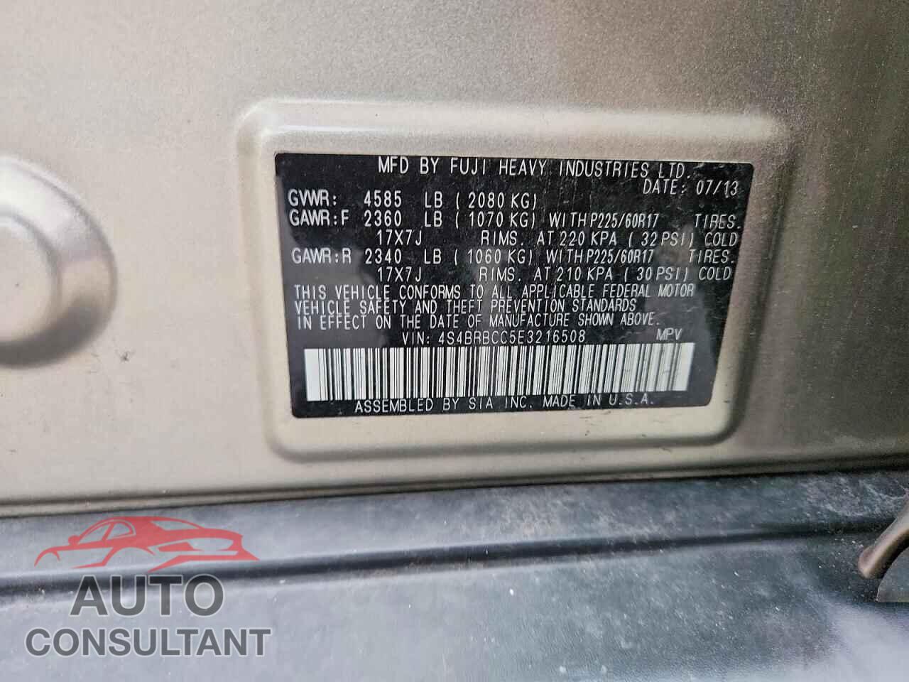 SUBARU OUTBACK 2014 - 4S4BRBCC5E3216508