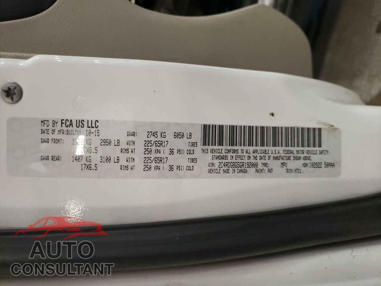DODGE CARAVAN 2016 - 2C4RDGBG5GR192000