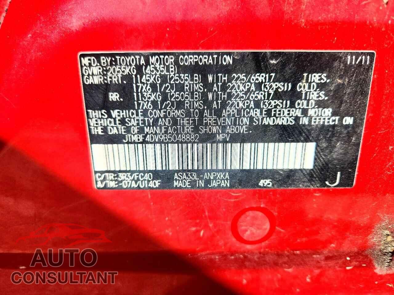 TOYOTA RAV4 2011 - JTMBF4DV9B5048882
