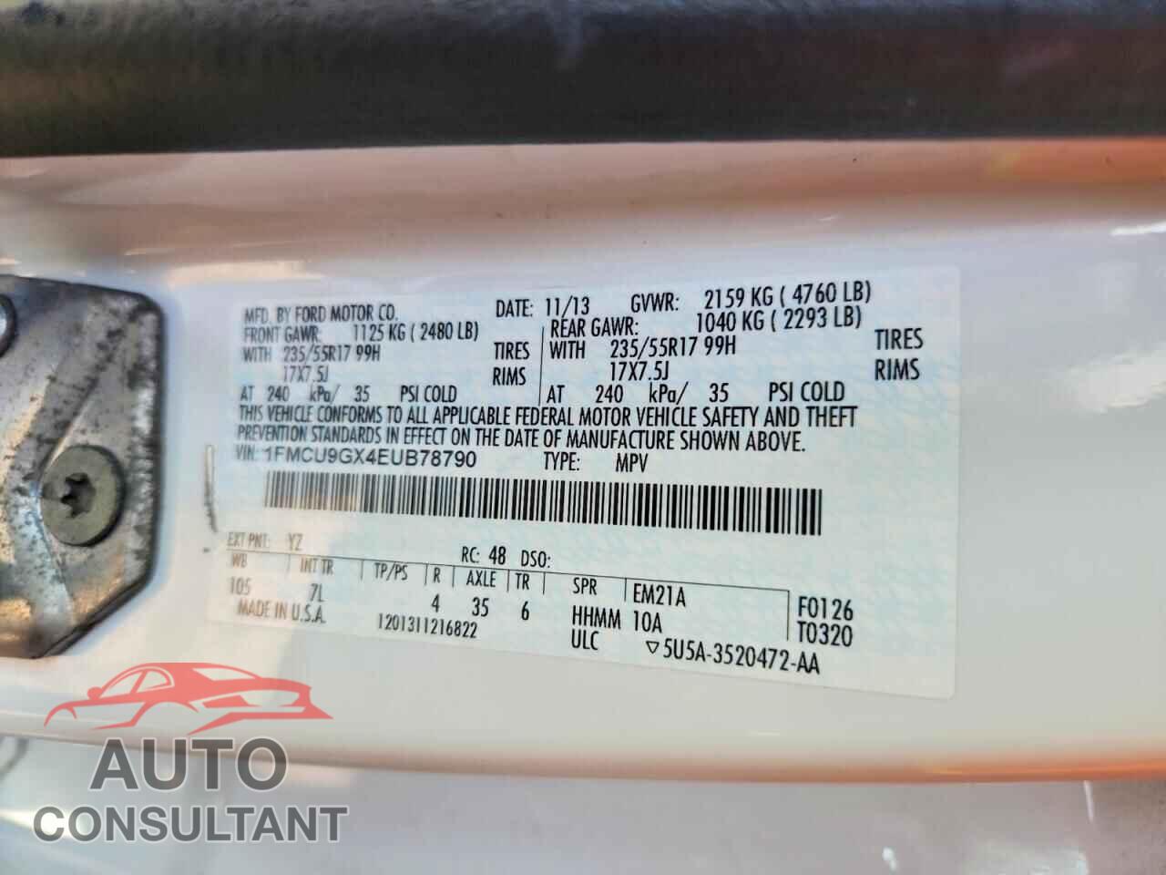 FORD ESCAPE 2014 - 1FMCU9GX4EUB78790