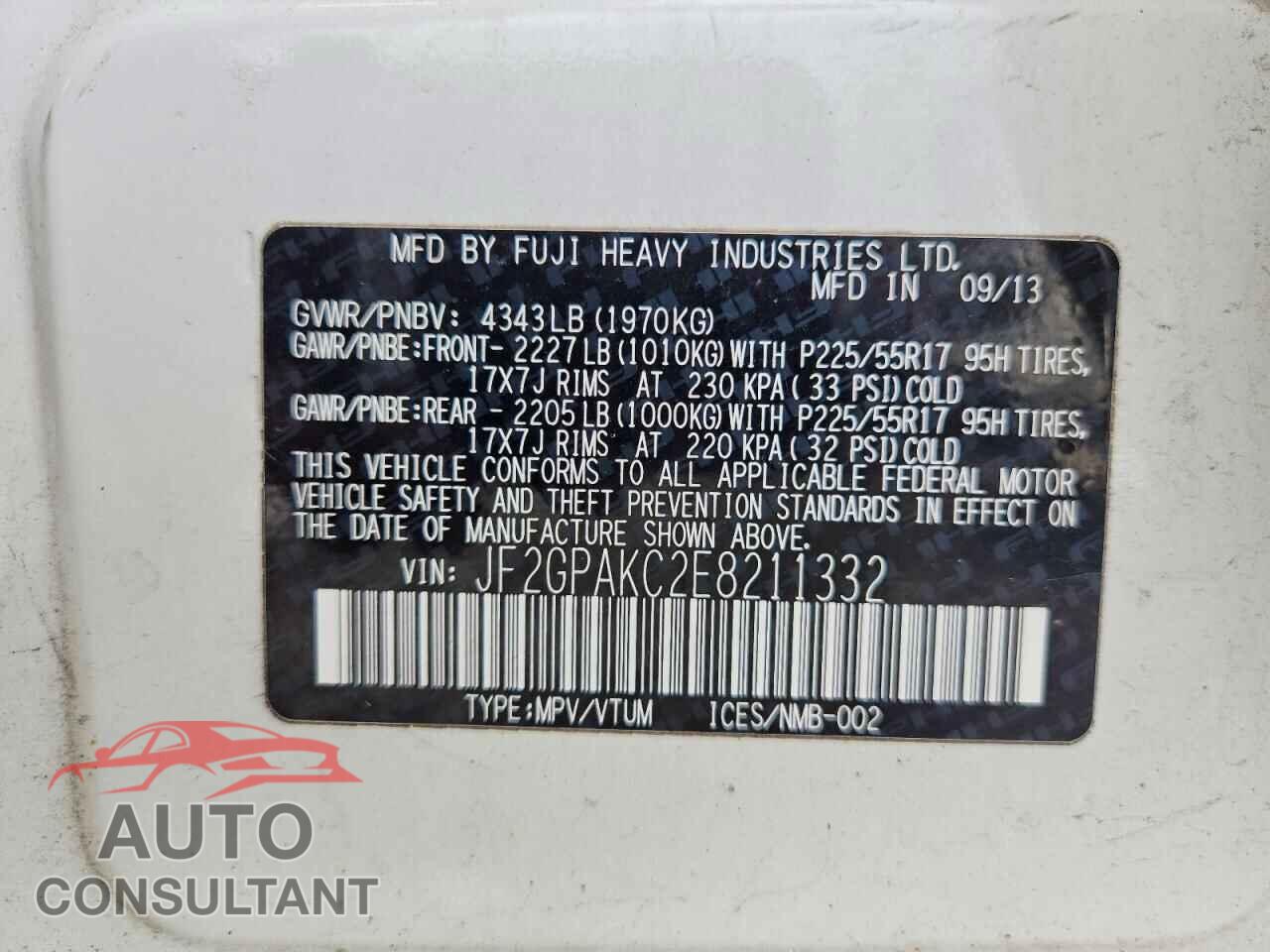 SUBARU XV 2014 - JF2GPAKC2E8211332