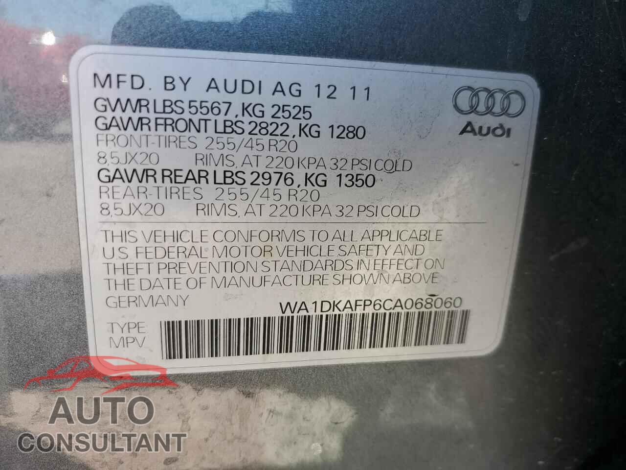 AUDI Q5 2012 - WA1DKAFP6CA068060