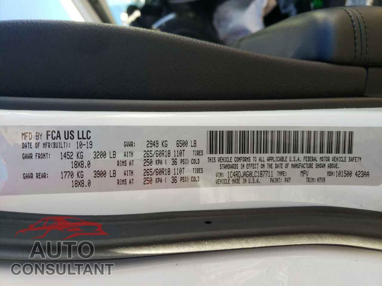 DODGE DURANGO 2020 - 1C4RDJAG0LC187711