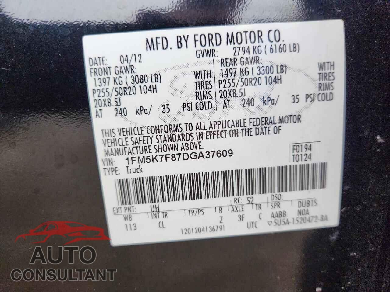 FORD EXPLORER 2013 - 1FM5K7F87DGA37609