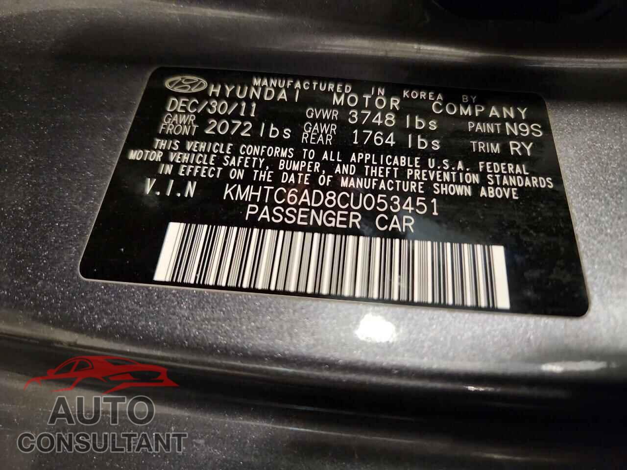 HYUNDAI VELOSTER 2012 - KMHTC6AD8CU053451